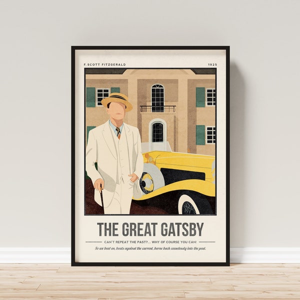 El gran Gatsby / F. Scott Fitzgerald Arte de portada de libro / Arte de pared de citas / Cartel literario retro / Arte de literatura amante de los libros / Regalo de libro