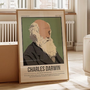 Charles Darwin Print | Scientist Quote Wall Art | Retro Evolution Poster | Biology Art | STEM University College Illustration Art Print
