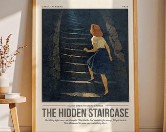 The Hidden Staircase Print | Mystery Books Wall Art | Book Lover Bookish Gift | Library Art