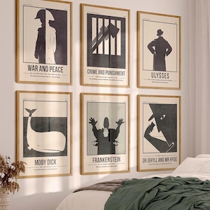 Classic Literature Book Cover Print Set of 6 - Novel Gallery Wall Art Collection - Author Gift - Reading Room Classroom University Decor