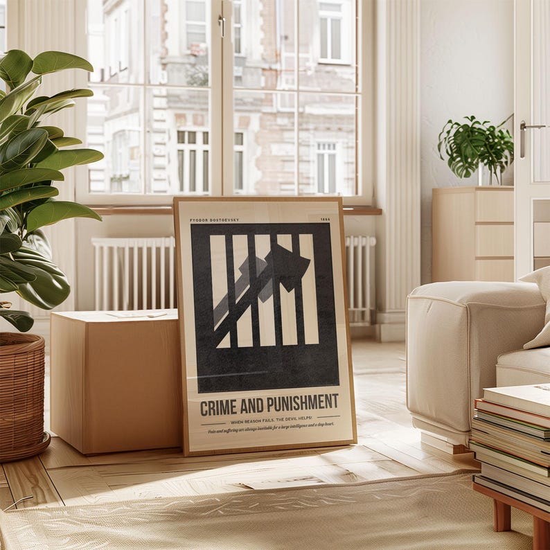 Misdaad en straf | Fjodor Dostojevski quote muurkunst | Literatuurkunst boekenliefhebber | Boekachtig cadeau afbeelding 2