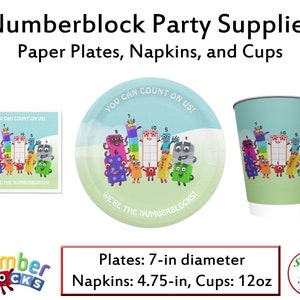 Numberblocks Paper Plates, Cups, and Napkins, Great for Birthday Parties!