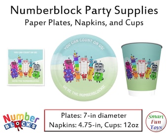 Numberblocks Paper Plates, Cups, and Napkins, Great for Birthday Parties!