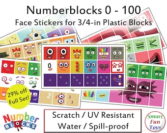Numberblocks 0 - 100 Face and Body Stickers, Waterproof, Scratch and UV Resistant, Peel and Stick!