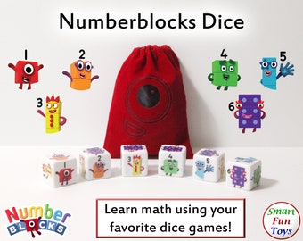 Numberblocks Dice, Full Color Characters 1 - 6, Use with your favorite board games or learn math with them alone!