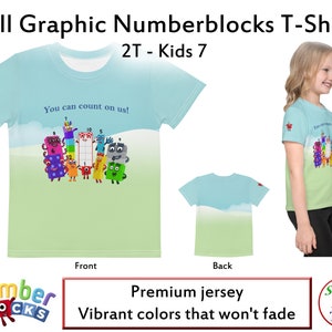 Numberblocks Kids T-Shirt, 2T - Kids 7, One through Ten, Full Graphic with One on Shoulder, "You can count on us!"