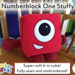 Numberblock One Stuffy, high quality plush, 6-in cube, fully sewn, embroidered face