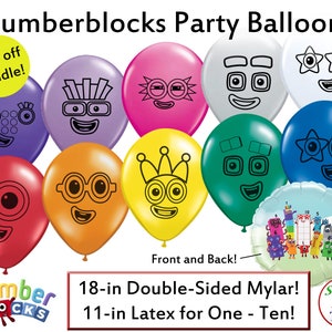 Numberblocks Balloons, 13-in Mylar of One through 10, 11-in Latex of One through Five, Perfect for Birthdays!