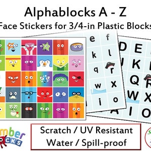 Alphablocks Face Stickers, Waterproof, Scratch and UV Resistant, Peel and Stick!