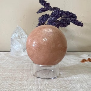 Peach Moonstone Sphere: Polished Crystal with Stand (75mm)