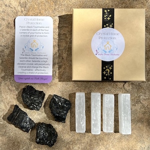 Crystal Home Protection, Selenite & Black Tourmaline Home Protection Crystal Grid, Healing Crystals