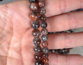 Black Moonstone Sunstone Bracelet 6mm, or 8mm beads, Crystal Healing, Stretch Bracelet,