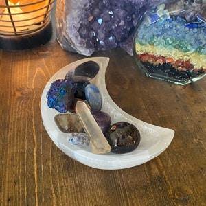 6” Crescent Moon Selenite Bowl, for holding crystals and jewelry