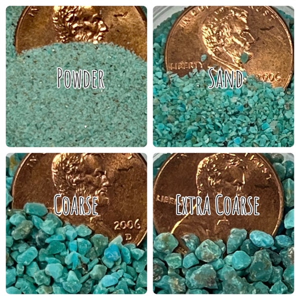 Poudre de turquoise Kingman broyée, sable, grossière, extra grossière