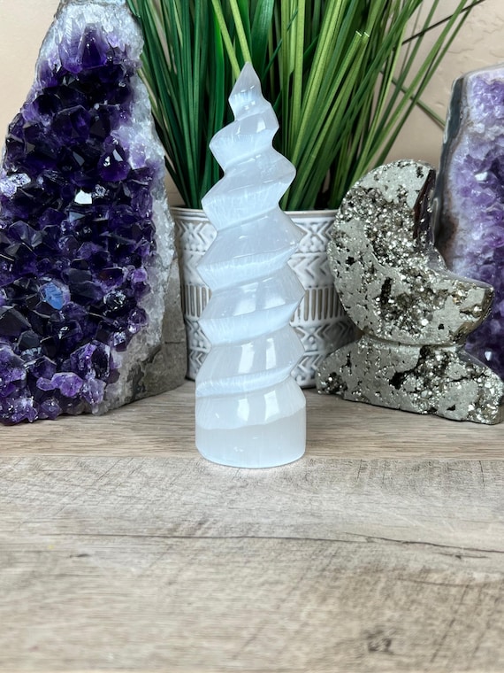 Selenite Spiral Tower, Unicorn Horn, Energy Generator, Energy Cleansing, Crown Chakra, Healing Crystals