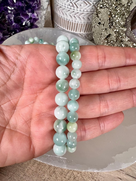 Green Pectolite Bracelet: Peruvian Gemstone, Heart Chakra Healing