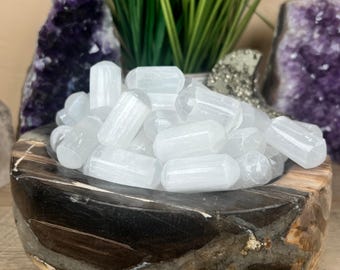 Selenit Trommelstein, Kristalle für die Tasche, Meditationshilfe