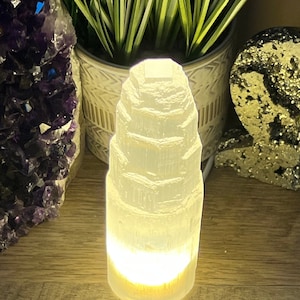 6 inch Selenite Lamp, Night Light, Energy Cleanser, Crown Chakra, Healing Crystals