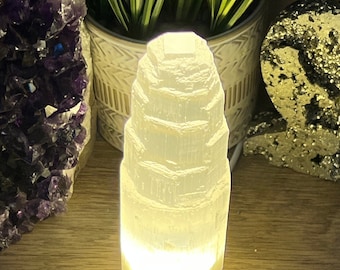 6 inch Selenite Lamp, Night Light, Energy Cleanser, Crown Chakra, Healing Crystals