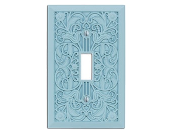 Filigree - Switch Plate and Outlet Cover, Lightswitch Cover - Blue Sky - Victorian Home Décor, Toggle, Duplex, Rocker, Wallplate