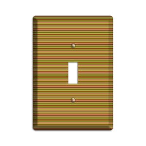 May include: A light switch cover with a striped pattern in shades of green, brown, and orange.
