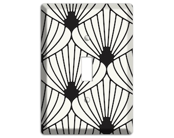 Art Deco Light Switch Cover and Outlet Covers- Black Deco Fans Print; Retro Home Décor, Wall plates, Toggle, Duplex, Rocker Switchplates