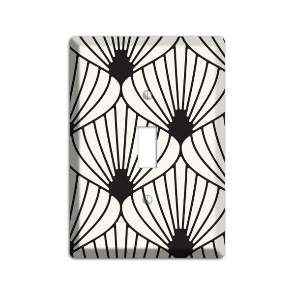 Art Deco Light Switch Cover and Outlet Covers- Black Deco Fans Print; Retro Home Décor, Wall plates, Toggle, Duplex, Rocker Switchplates