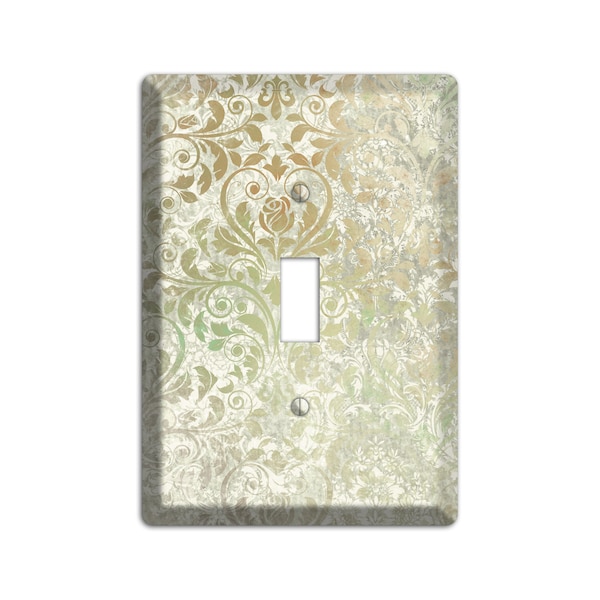 Cream & Brown Damask Floral - Switch Plate Cover, Outlet Cover, Lightswitch Cover - Damask Print- Home Décor, Toggle, Rocker, Wallplate