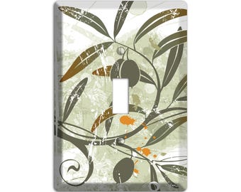Green Olive Foliage Light Switch Cover and Outlet Covers,  Home Decor, Wall plates, Toggle, Duplex, Rocker Switchplates