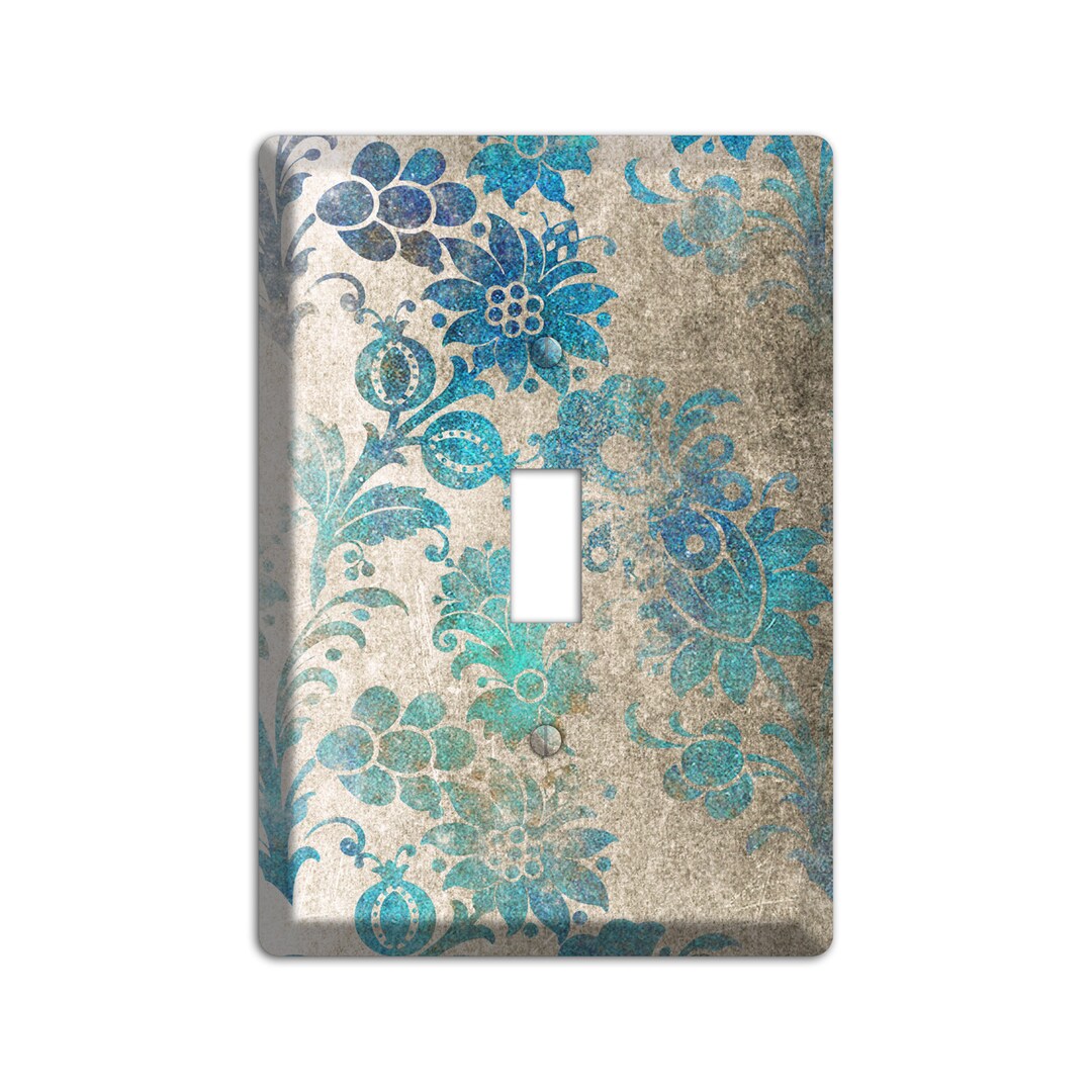Teal & Blue Damask Floral - Switch Plate Cover, Outlet Cover ...