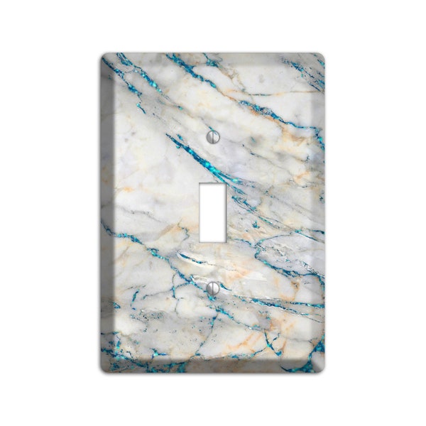 Bondi Blue Marble Print - Marble Switch Plate, Outlet Cover, Ligthswitch Cover- Home Décor, Toggle, Duplex, Rocker, Wallplate