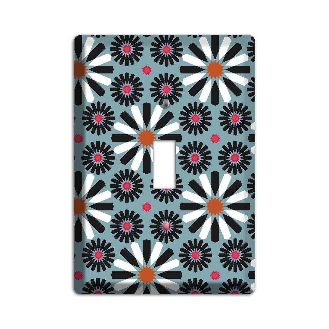Dusty Blue Rocker Dusty Blue With Scandinavian Floral Light Switch Cover and Outlet ...