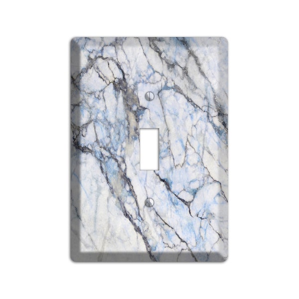 Blue and Gray Marble Print - Marble Light Switch Cover and Outlet Covers;Metal Wallplates, Home Décor, Toggle, Duplex, Rocker Switchplates