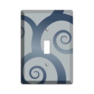 May include: A light gray light switch cover with a blue swirl pattern.