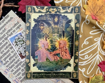 5x7inch Matte Art Print dnd inspired queer tiefling love illuminated frame illustration