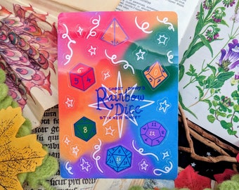 Regnbåge DND TTRPG tärningsset A6 glansigt vinylklistermärkesark