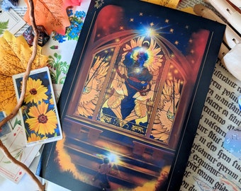 Stained glass angelic dnd inspired fallen angel tiefling aassimar 5x7 art print