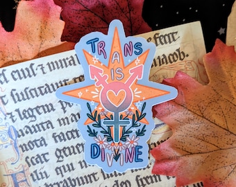 Trans is divine trans pride 8cm Gloss Vinyl Sticker