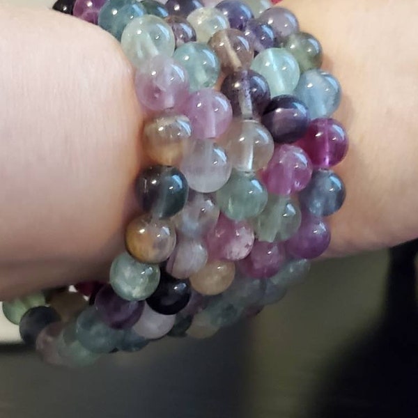 Natural Rainbow Flourite Bracelet Energy Healing Crystal