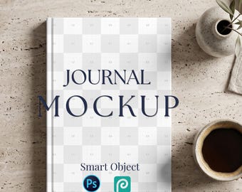 Minimalist Flat Lay Book Mockup, Hardcover Journal Mockup, PSD Smart Object