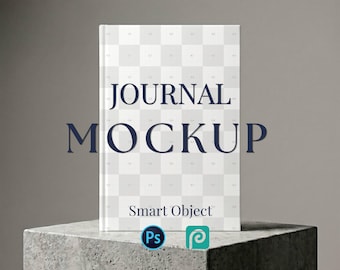 Journal Mockup, Concrete Pedestal, Smart Object (Digital Download)