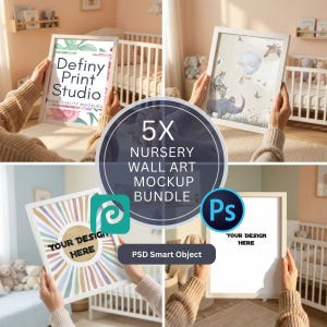 保育園用フレームモックアップバンドル、子供用ウォールアートテンプレート、Photoshop用PSDモックアップ、デジタルダウンロード