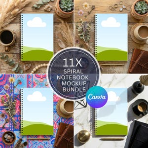 Mockup-paket med 11 spiralformade anteckningsböcker | Canva-mall (digital nedladdning)