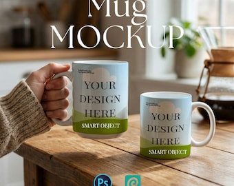 11oz 15oz Mug Mockup Duo: Side-by-Side PSD Smart Objects (Digital Download)