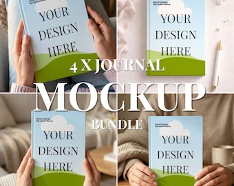 4x Minimal Journal Mockup Bundle Canva and PSD Template, Book Display Scene Layout