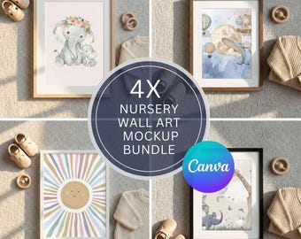 Mockup-bundel kinderkamerlijst – bewerkbare canva-muurkunstweergave (digitale download)