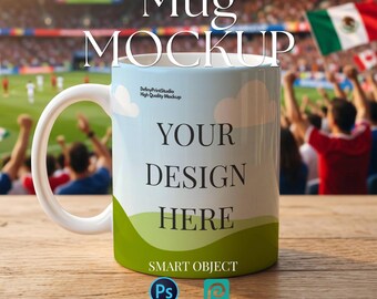 White 11oz Ceramic Mug Mockup, Soccer Sports Theme, PSD Templates and Smart Object Soccer