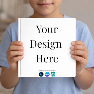 Kids Book Mockup, Hardcover Square Notebook, Canva & PSD Template