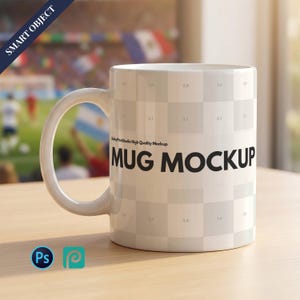 May include: A white ceramic mug featuring a light gray checkerboard pattern and the text MUG MOCKUP in bold black letters. The surface includes small numerical grid coordinates and the text DestinyPrintStudio High Quality Mockup.