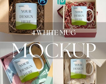 Mug Mockup Bundle: 4 Photoshop PSD Templates with Smart Objects, Coffee Cup LifeStyle Scenes